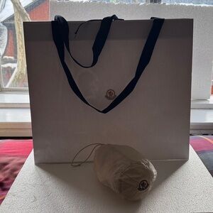 New Moncler large shopping bag and logo nylon 7” drawstring pouch .💯 authentic